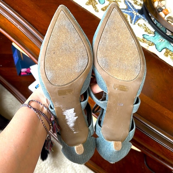 G By Guess Blue Denim Jean Lace Up Heels Y2K Strappy Back Zipper Closure - Picture 9 of 14